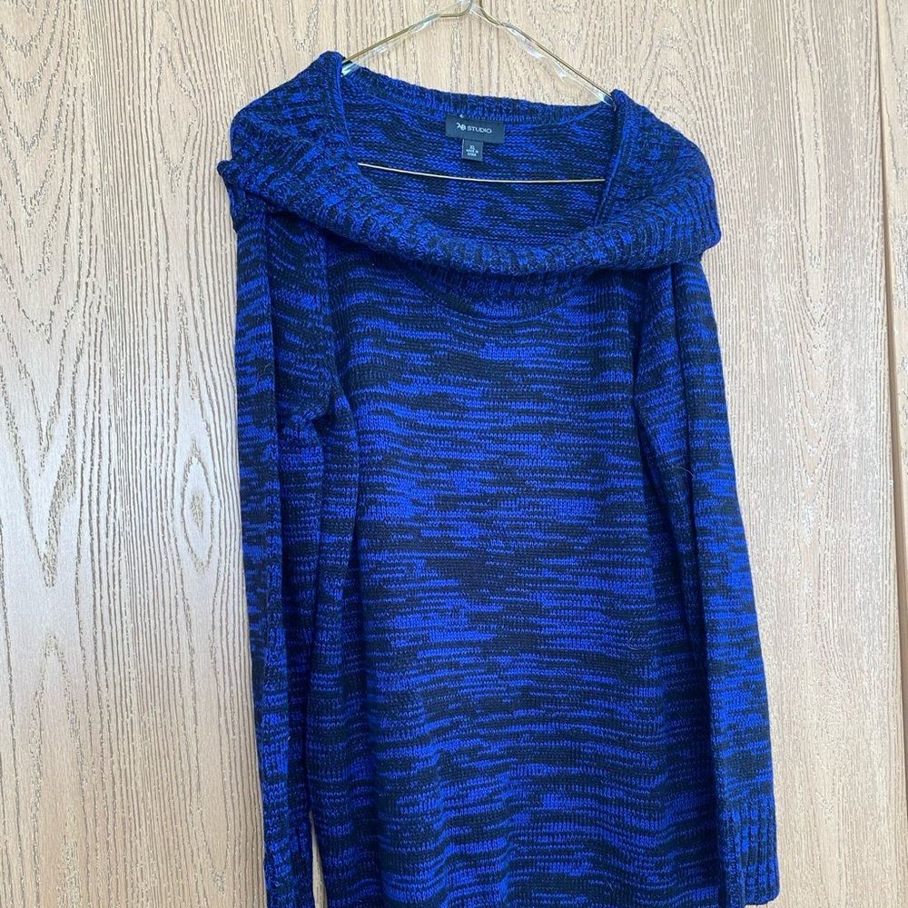 Blue and black cowl neck sweater